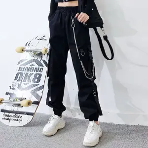 Women Casual Hip-hop Straight Loose Cargo Jogger Pants With Chain