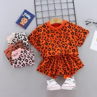 Children Kids Toddlers Girls Long Sleeve Leopard Sweatshirts And Pants 2pcs Set