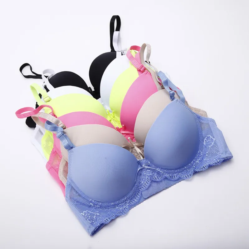 Women Basic Solid Color Lace Patchwork Bra And Panty Set