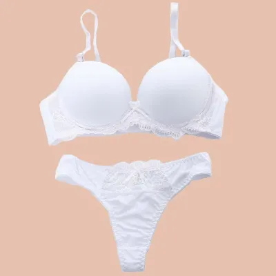 Women Basic Solid Color Lace Patchwork Bra And Panty Set