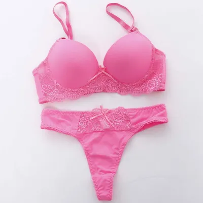 Women Basic Solid Color Lace Patchwork Bra And Panty Set