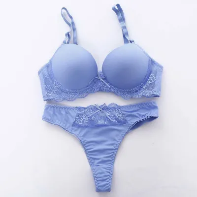 Women Basic Solid Color Lace Patchwork Bra And Panty Set