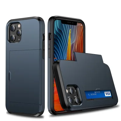 Suitable For IPhone And Samsung Card Slot Push Cover Design Solid Color Phone Case