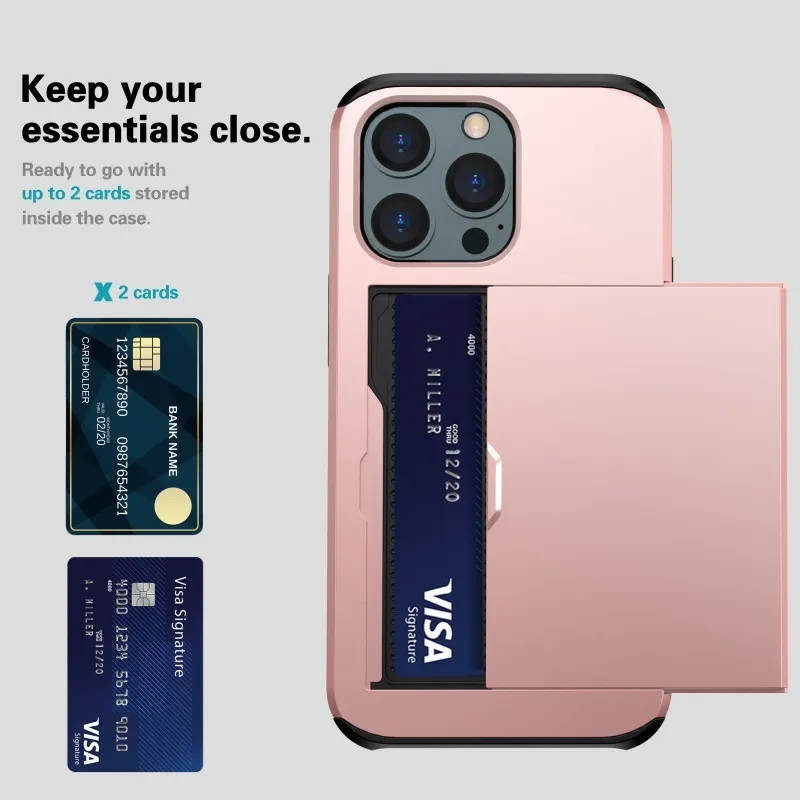 Suitable For IPhone And Samsung Card Slot Push Cover Design Solid Color Phone Case