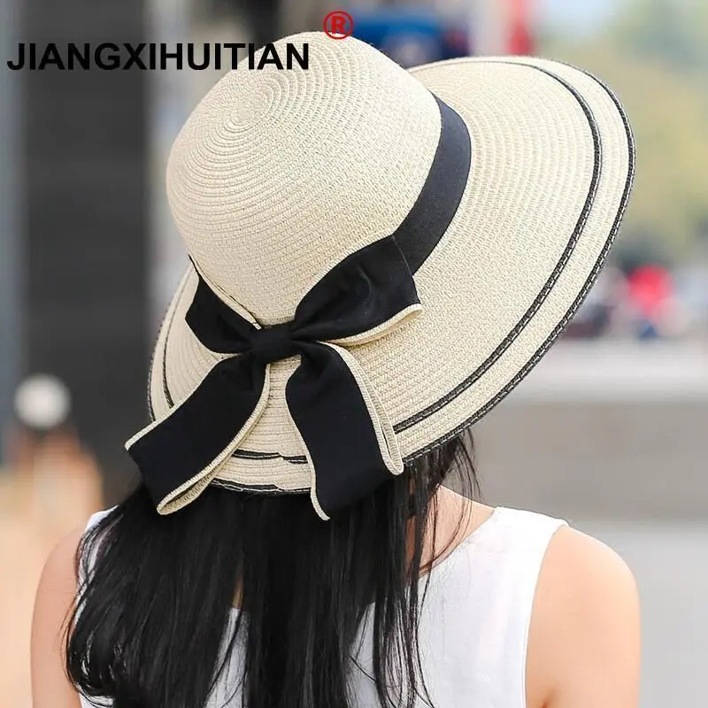 Tohuu Straw Beach Hat Women Wide Brim Ribbon Bow Straw Panama Hat Fashion  Summer Beach Sun Hat Bowknot Straw Hat for Women fashionable 