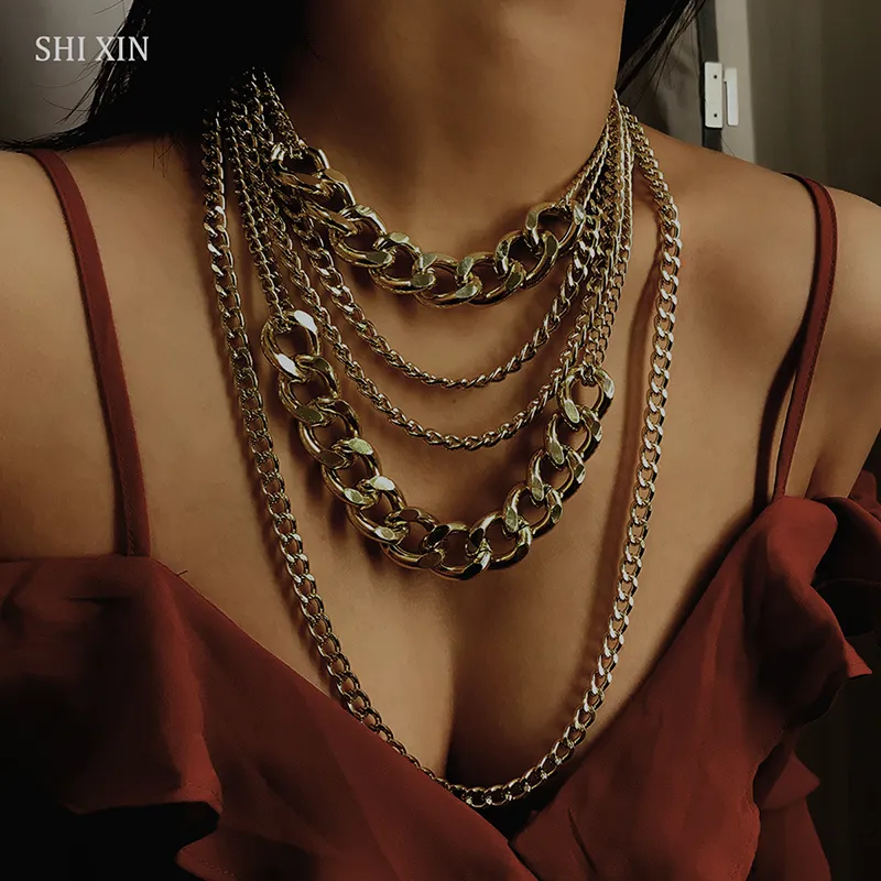 Women's Punk Exaggerated Thick Chain Alloy Multilayer Choker Necklace