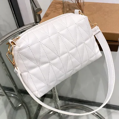 Women Basic Casual Rhombus Stitching Design Solid Color PU Crossbody Bag