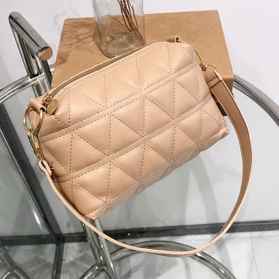 Women Basic Casual Rhombus Stitching Design Solid Color PU Crossbody Bag
