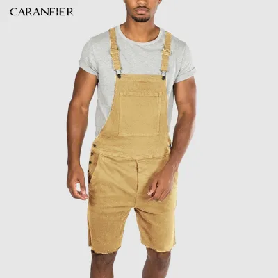 Summer Men Blue Black Short Denim Overalls Fashion Ripped Jumpsuit Trend Suspender Pants