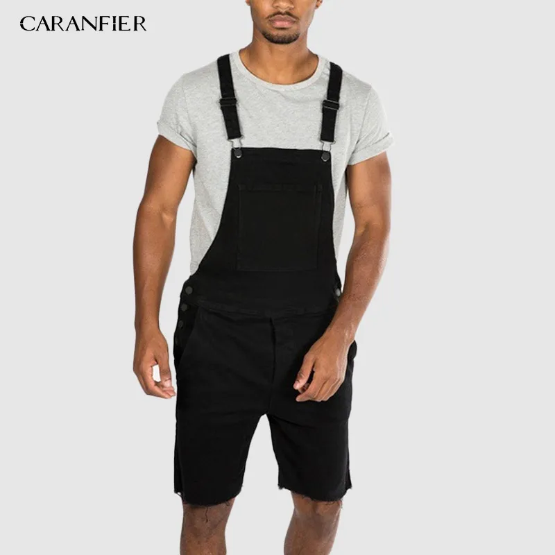 Summer Men Blue Black Short Denim Overalls Fashion Ripped Jumpsuit Trend Suspender Pants