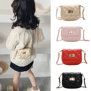 Kids Girls Simple Solid Color PU Crossbody Messenger Bag