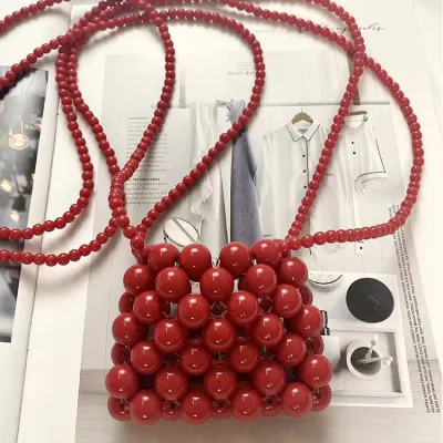 Kids Girls Simple Solid Color Mini Purse Candy Color Bead Crossbody Bag
