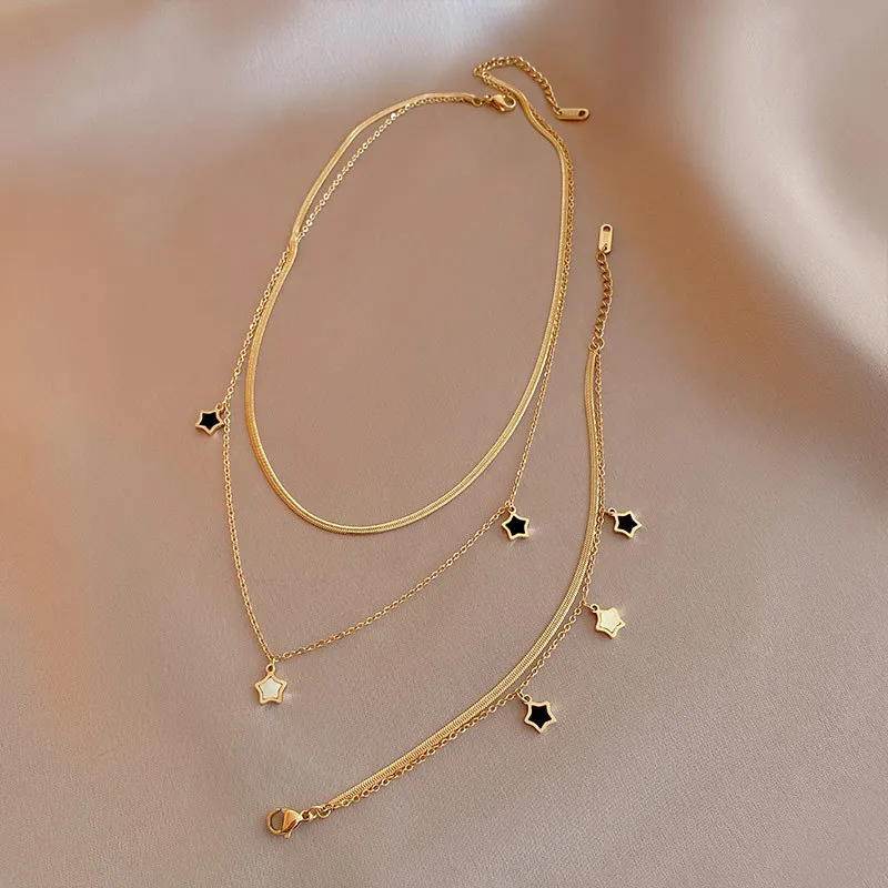 Women Exquisite Star Pendant Stainless Steel Multilayer Fashion Trendy Necklace