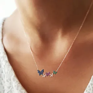 Women Classic Colorful Butterfly Crystal Pendant Alloy Necklace