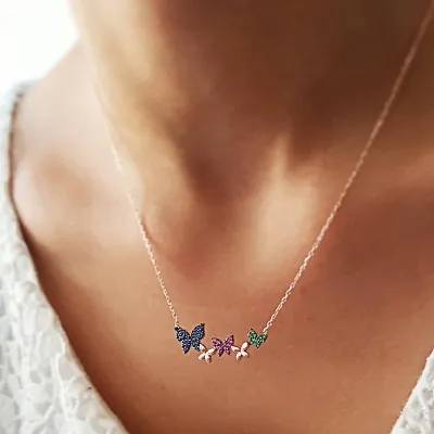 Women Classic Colorful Butterfly Crystal Pendant Alloy Necklace