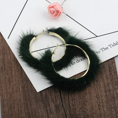 Women Exaggerated Solid Color Plush Hoop Earrings Gothic Crystal Jewelry