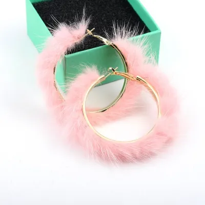 Women Exaggerated Solid Color Plush Hoop Earrings Gothic Crystal Jewelry