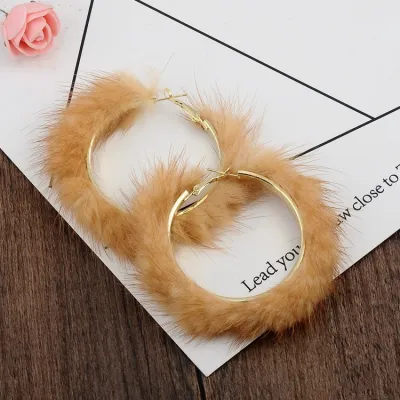 Women Exaggerated Solid Color Plush Hoop Earrings Gothic Crystal Jewelry