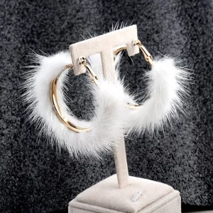 Women Exaggerated Solid Color Plush Hoop Earrings Gothic Crystal Jewelry