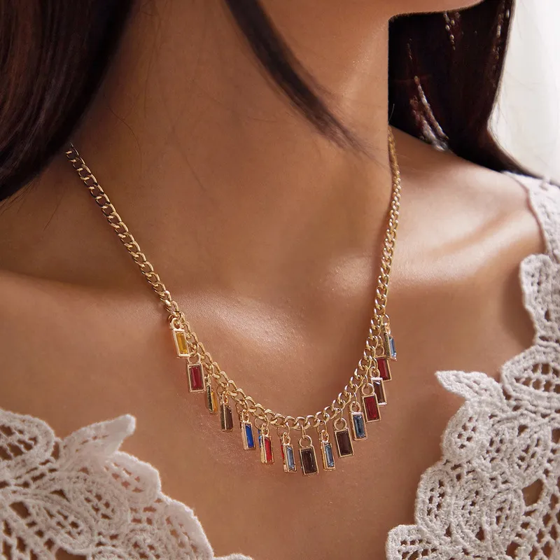 Women Bohemian Multicolor Crystal Pendant Tassels Necklace