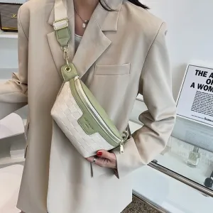 Women Fashion Casual Zipper Plaid PU Crossbody Chest Bag