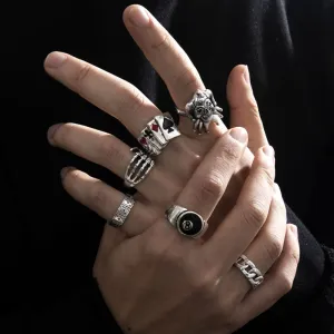 Men Punk Poker Skull Design Metal Ring Set Wedding Bands Zinc Alloy