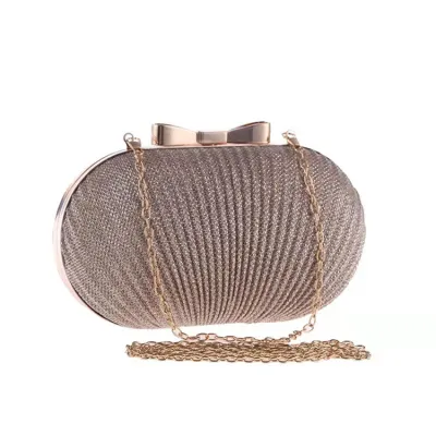 Women Fashion Chic Crease Design Bow Decorative Oval Clutch Evening Bag
