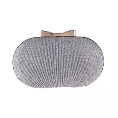 Women Fashion Chic Crease Design Bow Decorative Oval Clutch Evening Bag