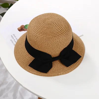 Kids Girls Casual Big Bow Straw Sun Hat for Travel Summer