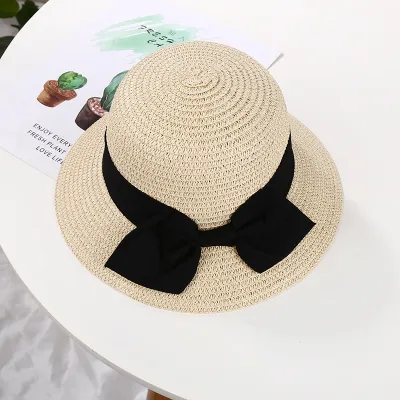 Kids Girls Casual Big Bow Straw Sun Hat for Travel Summer