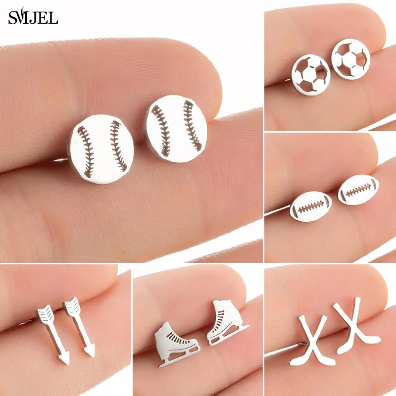 Creative Sporty Baseball Football Shaped Stainless Steel Stud Earrings