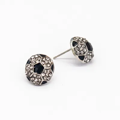 Women Cute Rhinestone Baseball Football Volleyball Shaped Stud Earrings