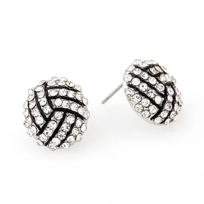 Women Cute Rhinestone Baseball Football Volleyball Shaped Stud Earrings
