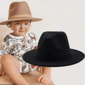 Kids Casual Solid Color Imitation Woolen Wide-Brimmed Jazz Flat-brimmed Felt Hat