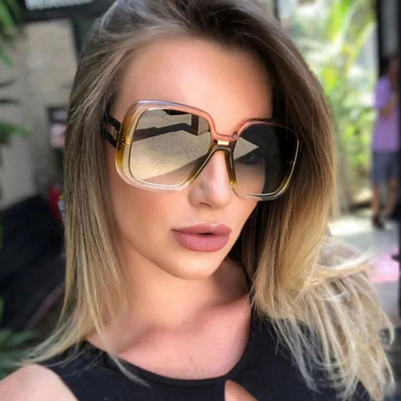 Unisex Retro Oversized Square Frame Gradient Lens Sunglasses