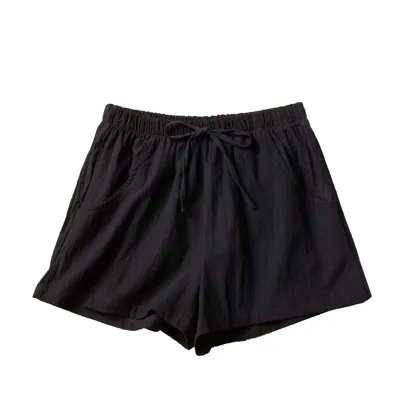 Women Summer Casual Solid Color High Waist Cotton Sports Shorts