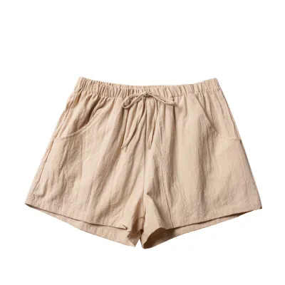 Women Summer Casual Solid Color High Waist Cotton Sports Shorts
