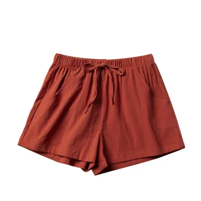 Women Summer Casual Solid Color High Waist Cotton Sports Shorts