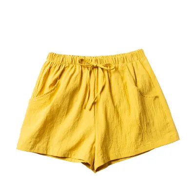 Women Summer Casual Solid Color High Waist Cotton Sports Shorts
