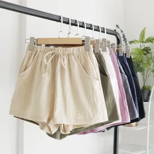 Women Summer Casual Solid Color High Waist Cotton Sports Shorts