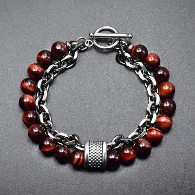 Men Classic Frosted Stone Chain Strand Bracelet