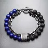 Blue Gold + Volcanic Stone Gun Black Thick Chain 21Cm