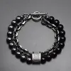 Black Bright Light + Black Gallstone Gun Black Thick Chain 21Cm