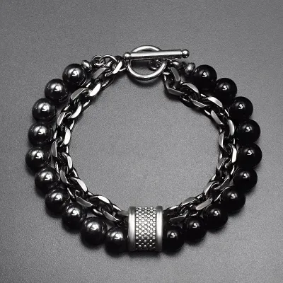 Men Classic Frosted Stone Chain Strand Bracelet