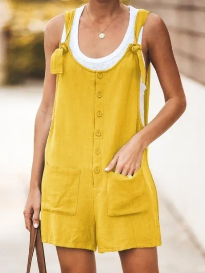 Summer Women Sleeveless Elegant Vintage Solid Color Wide Leg Rompers
