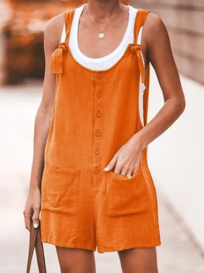 Summer Women Sleeveless Elegant Vintage Solid Color Wide Leg Rompers
