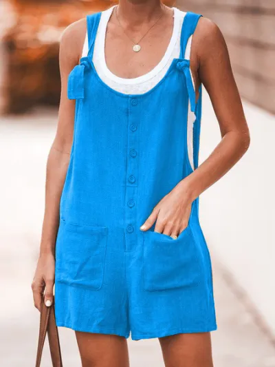 Summer Women Sleeveless Elegant Vintage Solid Color Wide Leg Rompers