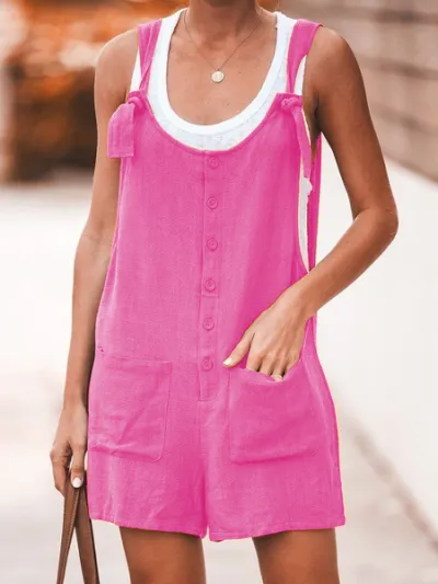 Summer Women Sleeveless Elegant Vintage Solid Color Wide Leg Rompers