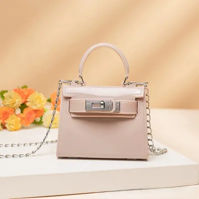 Women Cute Mini Box Shape PVC Solid Color Crossbody Bag With Flap Pocket