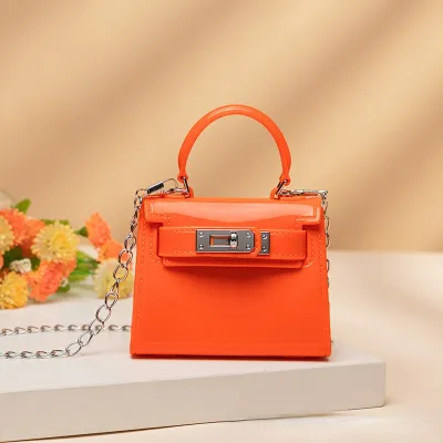 Women Cute Mini Box Shape PVC Solid Color Crossbody Bag With Flap Pocket